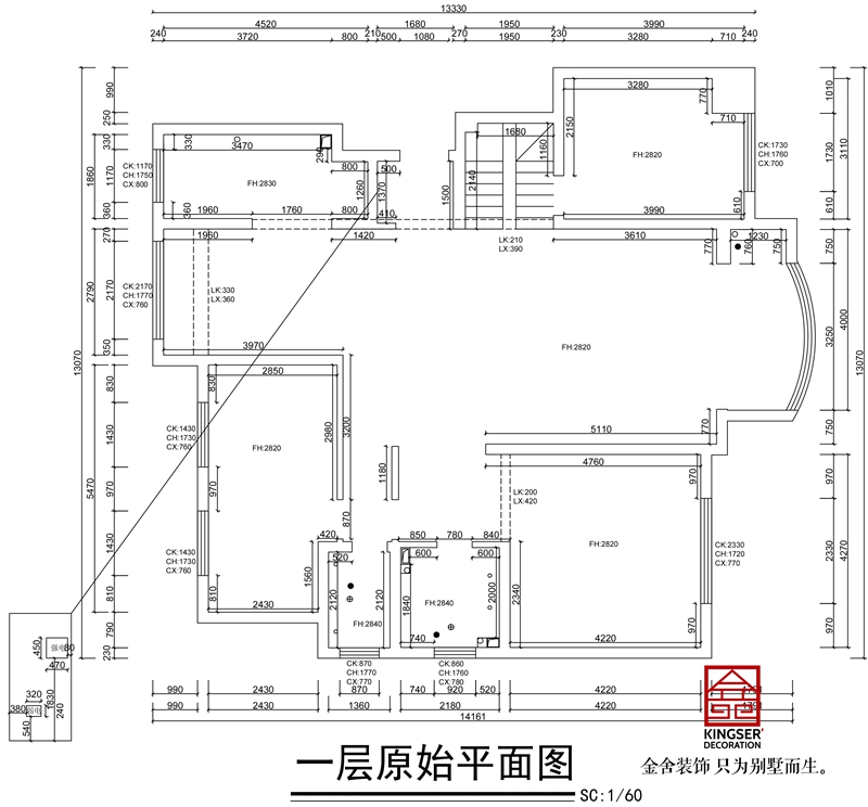 國(guó)賓壹號(hào)躍層戶型一層原始平面圖