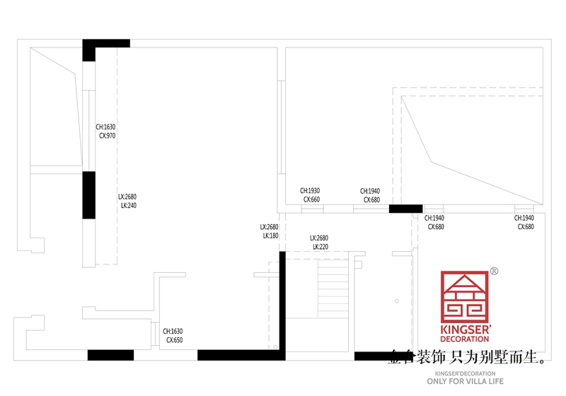 正定開(kāi)元府260平別墅裝修戶型一層原始平面圖