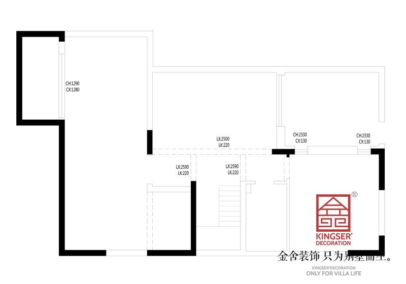 正定開(kāi)元府260平別墅裝修戶型負(fù)一層原始平面圖